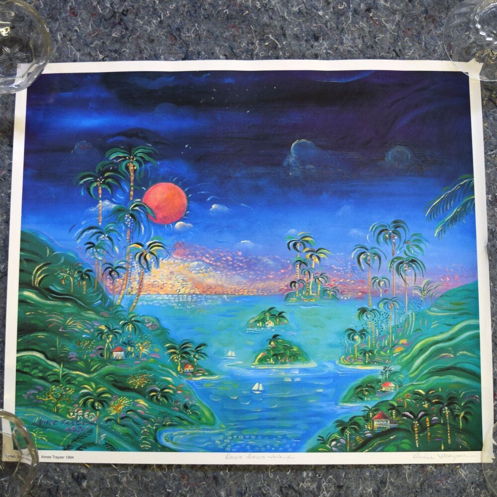 Aimee Trayser 1994 "Dawn, Down Island" Caribbean Mixed Art PRINT 128/200 Signed